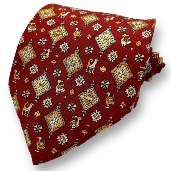SALVATORE FERRAGAMO Men’s Duck Geometric Tie, 100% Silk, Made in Italy - Picture 1 of 10